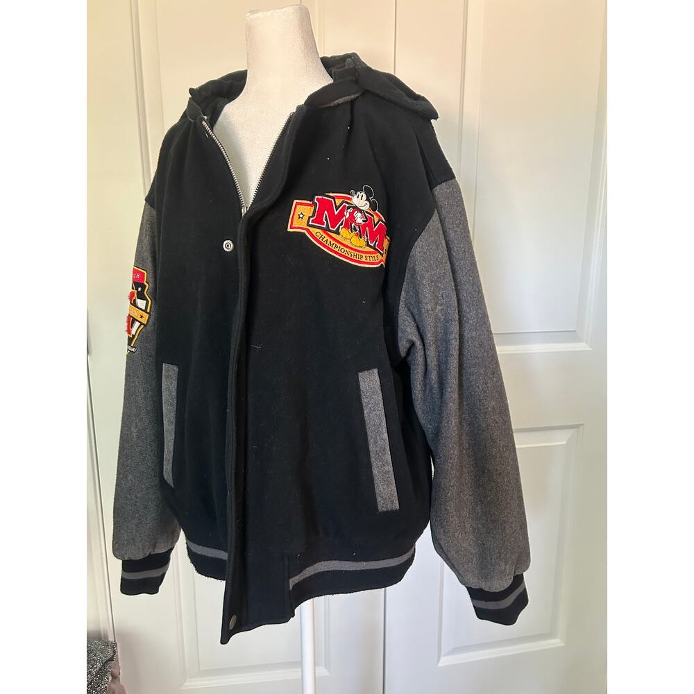 Disney Mickey Mouse Varsity Jacket Hoodie Medium Black Gray Wool Blend